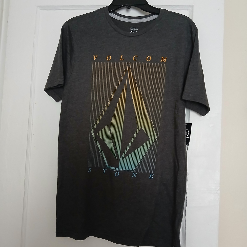 Volcom  Mens Charcoal Short Sleeve Logo Tee with Yellow-Green Gradient Size S